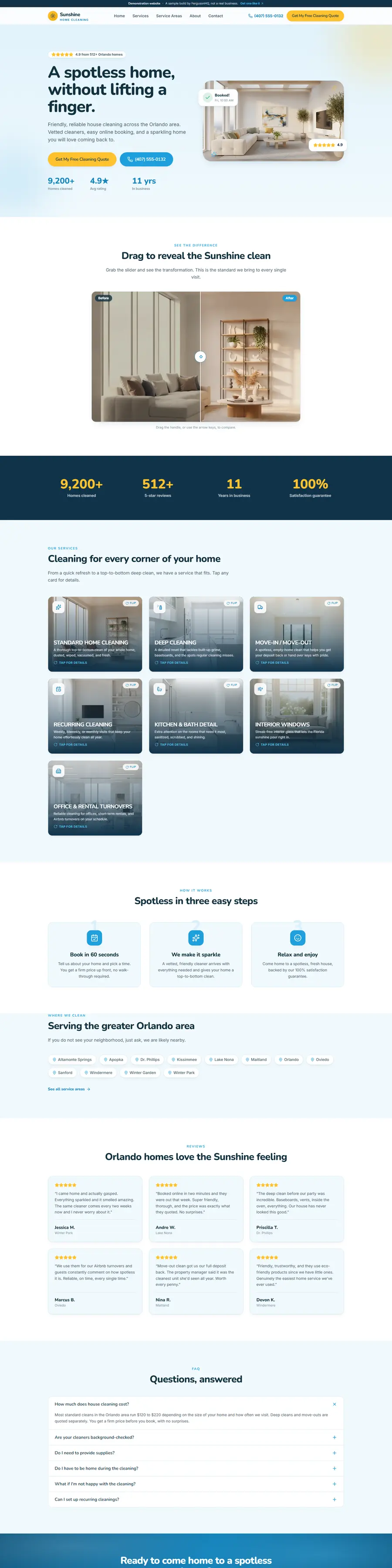 Sunshine Home Cleaning website